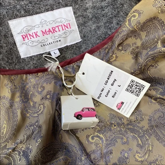 Pink Martini Gray Peacoat Wool Blend Jacket coat L - Picture 5 of 7